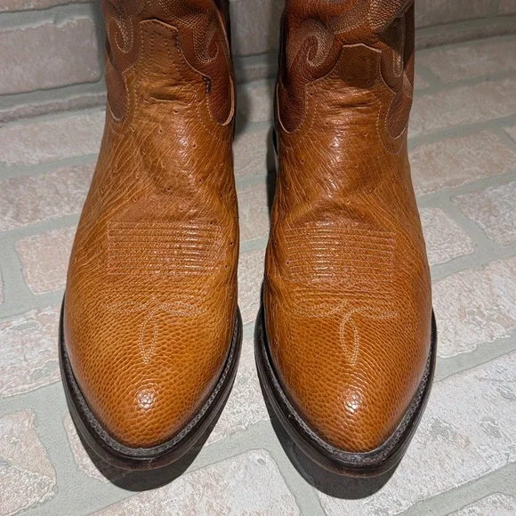 Tony Lama Classic Men's Rich Caramel  Ostrich Skin Western Boots Size 11D - Picture 6 of 10